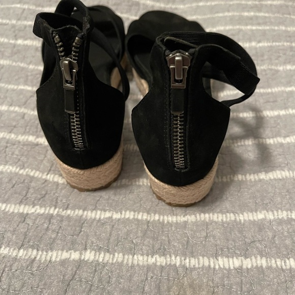 Eileen Fisher Wesson Black Suede Wedge Espadrilles Cross Cross Ankle Strap - Picture 3 of 6